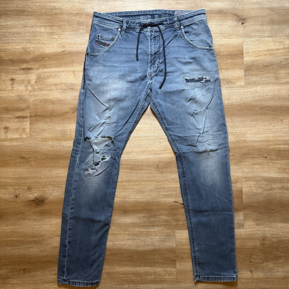 Diesel Jogg Jeans Men 32 Blue Krooley CB-NE Tapered Fit Italy Destroyed 0678S